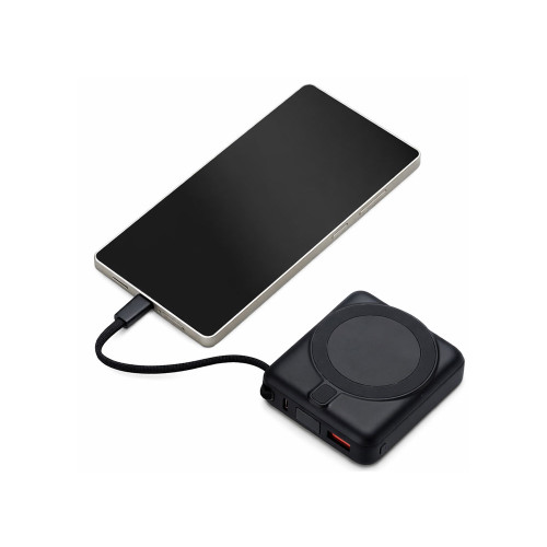 Магнитный беспроводной внешний аккумулятор c подсветкой лого Энчант, 10000 мАч, черный