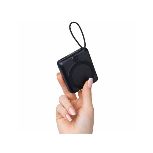 Магнитный беспроводной внешний аккумулятор c подсветкой лого Энчант, 10000 мАч, черный