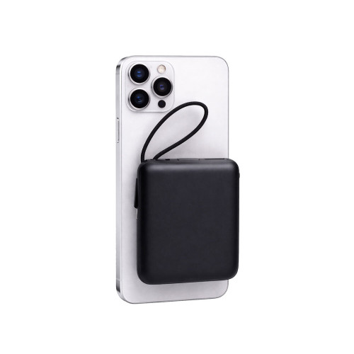 Магнитный беспроводной внешний аккумулятор c подсветкой лого Энчант, 10000 мАч, черный