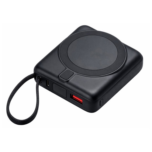 Магнитный беспроводной внешний аккумулятор c подсветкой лого Энчант, 10000 мАч, черный