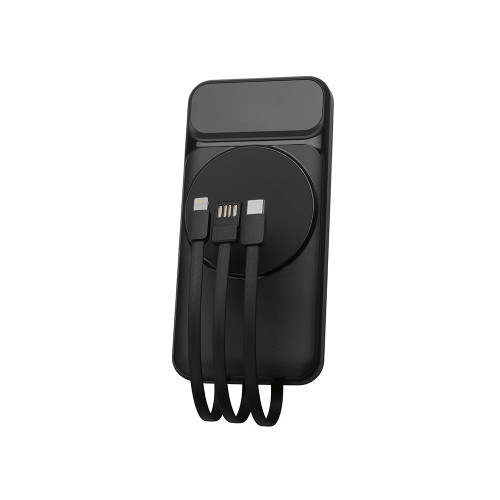 Магнитный беспроводной внешний аккумулятор со встроенными кабелями Мэни,быстаря зарядка, 10000 мАч, черный