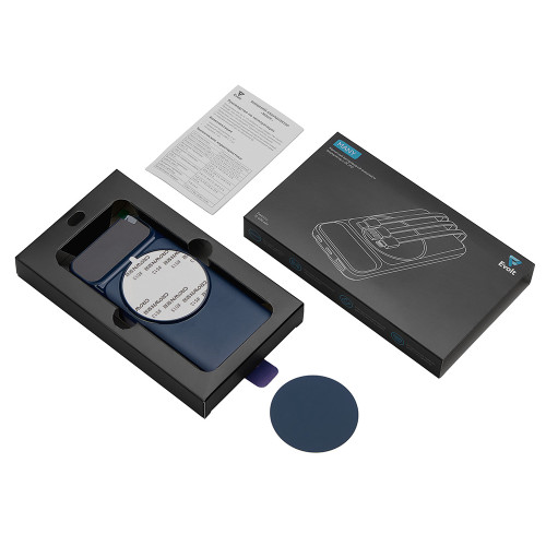 Магнитный беспроводной внешний аккумулятор со встроенными кабелями Мэни,быстаря зарядка, 10000 мАч, тёмно-синий