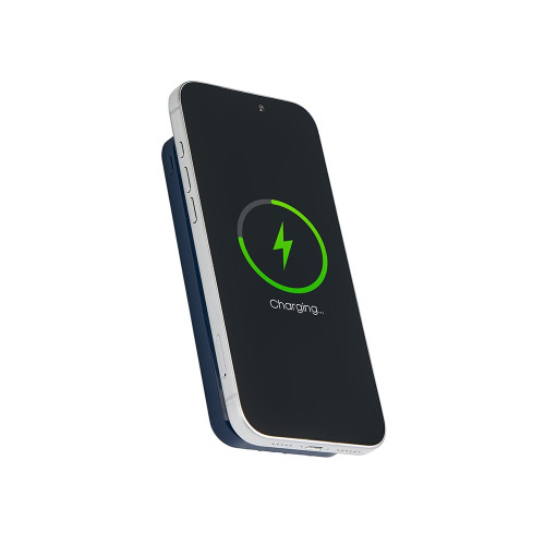 Магнитный беспроводной внешний аккумулятор со встроенными кабелями Мэни,быстаря зарядка, 10000 мАч, тёмно-синий