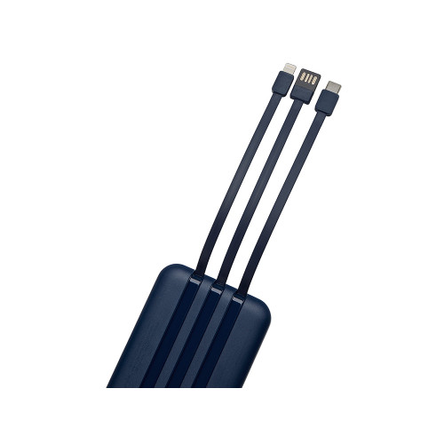 Магнитный беспроводной внешний аккумулятор со встроенными кабелями Мэни,быстаря зарядка, 10000 мАч, тёмно-синий