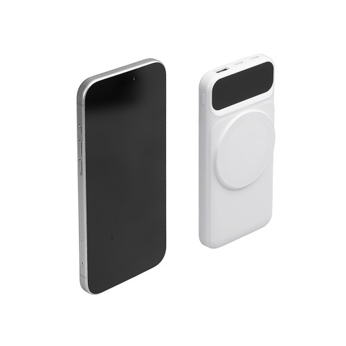 Магнитный беспроводной внешний аккумулятор со встроенными кабелями Мэни,быстаря зарядка, 10000 мАч, белый