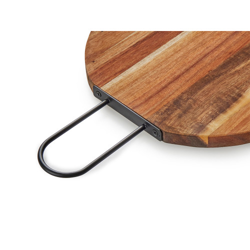Деревянная круглая доска из акации с металлической ручкой Кира
