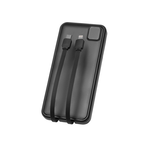 Внешний аккумулятор со встроенными кабелями Фрэйм, 10000мач, черный Внешний аккумулятор со встроенными кабелями Фрэйм, 10000мач, черный