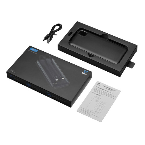 Внешний аккумулятор со встроенными кабелями Фрэйм, 10000мач, черный Внешний аккумулятор со встроенными кабелями Фрэйм, 10000мач, черный