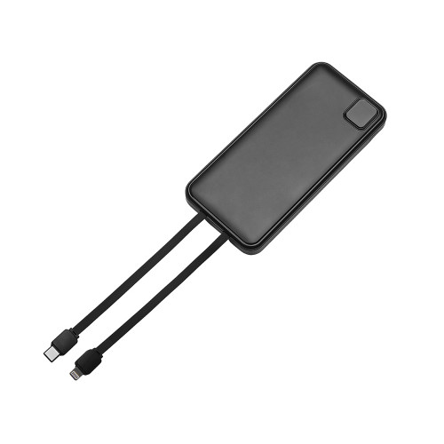 Внешний аккумулятор со встроенными кабелями Фрэйм, 10000мач, черный Внешний аккумулятор со встроенными кабелями Фрэйм, 10000мач, черный