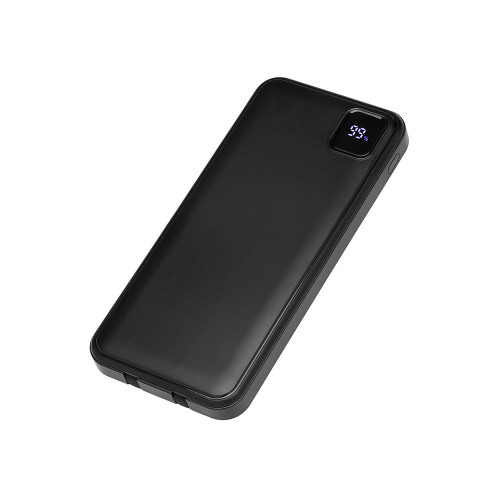 Внешний аккумулятор со встроенными кабелями Фрэйм, 10000мач, черный Внешний аккумулятор со встроенными кабелями Фрэйм, 10000мач, черный