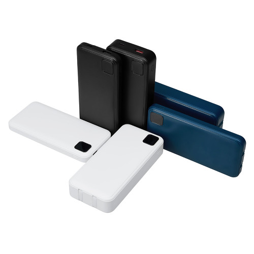 Внешний аккумулятор со встроенными кабелями Фрэйм, 10000мач, черный Внешний аккумулятор со встроенными кабелями Фрэйм, 10000мач, черный