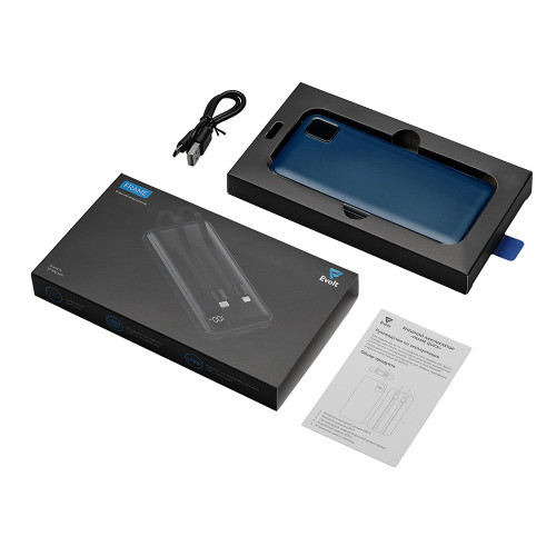 Внешний аккумулятор со встроенными кабелями Фрэйм, 10000мач, темно-синий