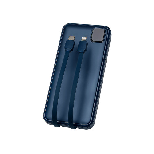 Внешний аккумулятор со встроенными кабелями Фрэйм, 10000мач, темно-синий