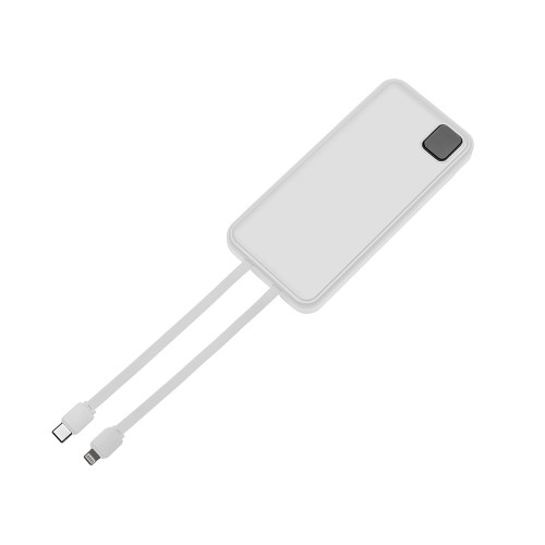 Внешний аккумулятор со встроенными кабелями Фрэйм, 10000мач, белый Внешний аккумулятор со встроенными кабелями Фрэйм, 10000мач, белый