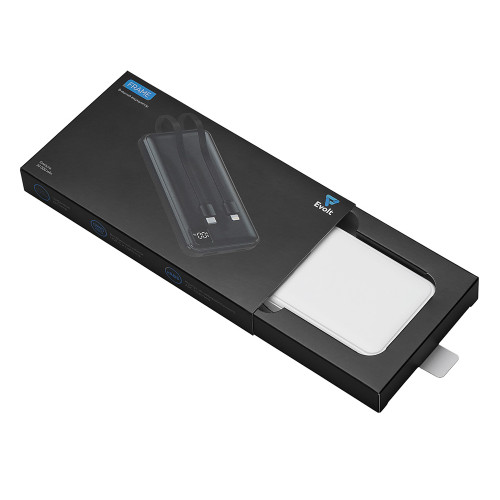 Внешний аккумулятор со встроенными кабелями Фрэйм, 10000мач, белый Внешний аккумулятор со встроенными кабелями Фрэйм, 10000мач, белый