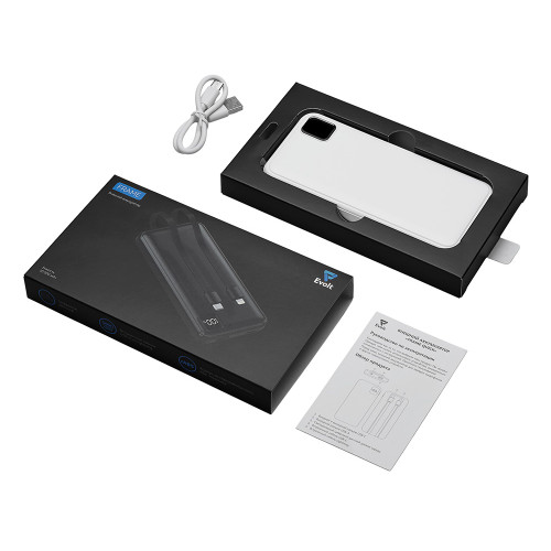 Внешний аккумулятор со встроенными кабелями Фрэйм, 10000мач, белый Внешний аккумулятор со встроенными кабелями Фрэйм, 10000мач, белый