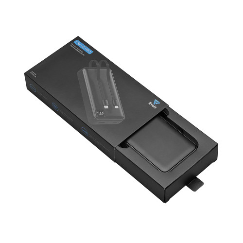 Внешний аккумулятор со встроенными кабелями Фрэйм Про, быстрая зарядка, 20000мач, черный