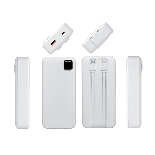 Внешний аккумулятор со встроенными кабелями Фрэйм Про, быстрая зарядка, 20000мач, белый