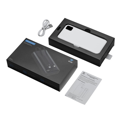 Внешний аккумулятор со встроенными кабелями Фрэйм Про, быстрая зарядка, 20000мач, белый