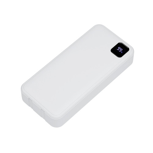 Внешний аккумулятор со встроенными кабелями Фрэйм Про, быстрая зарядка, 20000мач, белый