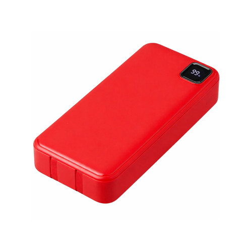 Внешний аккумулятор со встроенными кабелями Фрэйм Про, быстрая зарядка, 20000мач, красный