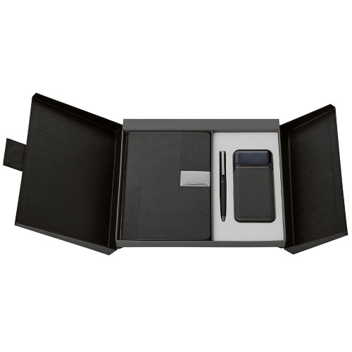 Подарочный набор Tesla с блокнотом А5, ручкой и пауэрбенком на 10 000 mAh, черный