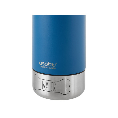 Вакуумный термос Buddy 3-в-1 со съемными мисками для питомцев, 1000 мл, синий с гравировкой