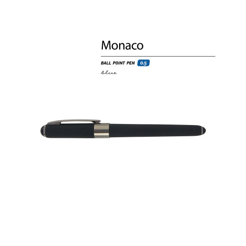 Ручка пластиковая шариковая Monaco, 0,5мм, синие чернила, черный/вороненая сталь