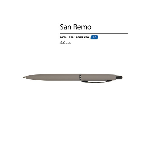 Ручка металлическая шариковая San Remo, софт-тач, 1.0 мм, серый Ручка металлическая шариковая San Remo, софт-тач, 1.0 мм, серый
