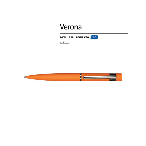 Ручка металлическая шариковая Verona, софт-тач, 1.0 мм, оранжевый Ручка металлическая шариковая Verona, софт-тач, 1.0 мм, оранжевый