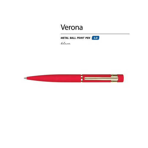 Ручка металлическая шариковая Verona, софт-тач, 1.0 мм, красный