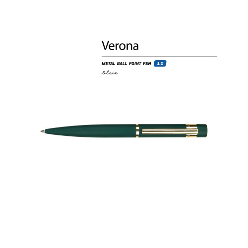 Ручка металлическая шариковая Verona, софт-тач, 1.0 мм, зеленый Ручка металлическая шариковая Verona, софт-тач, 1.0 мм, зеленый