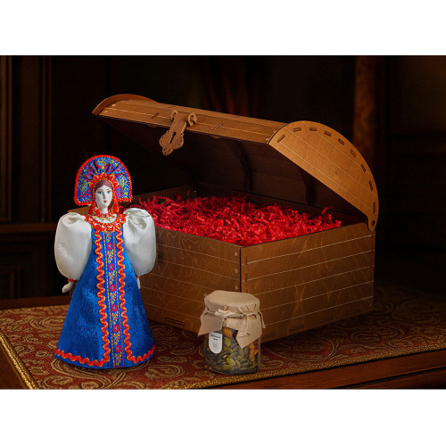 Подарочный набор: кукла фарфоровая, мед, синий