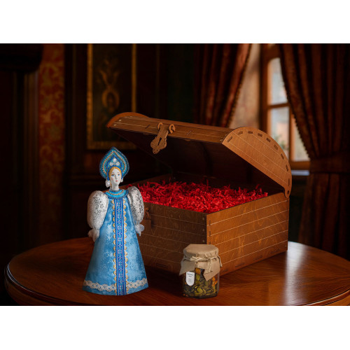 Подарочный набор: кукла фарфоровая, мед, голубой