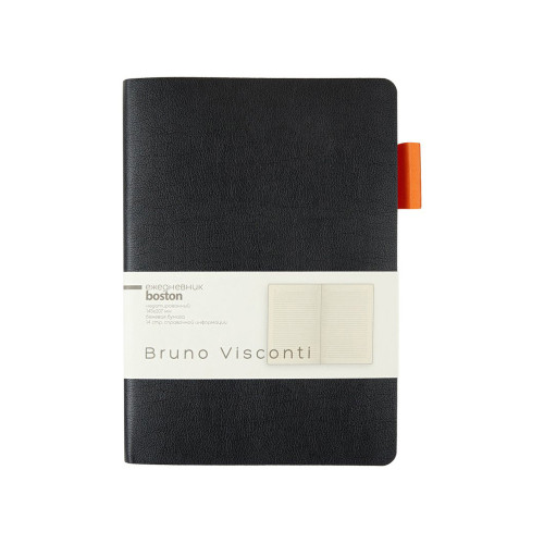 Ежедневник недатированный А5 Boston, черный (оранжевый обрез)