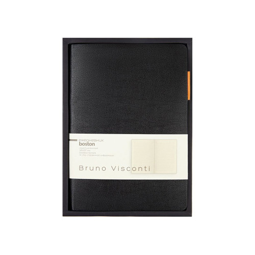 Ежедневник недатированный А5 Boston, черный (оранжевый обрез)