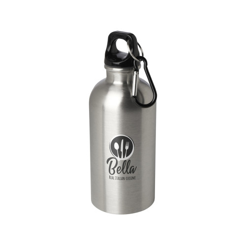 Одностенная бутылка для воды с карабином Oregon, изготовленная из нержавеющей стали, сертифицированной по стандарту RCS, объемом 400 мл - Серебряный