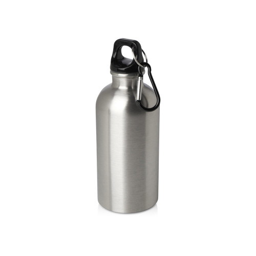 Одностенная бутылка для воды с карабином Oregon, изготовленная из нержавеющей стали, сертифицированной по стандарту RCS, объемом 400 мл - Серебряный
