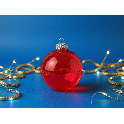 Стеклянный елочный шар Frozi, красный прозрачный, с серебристым колпачком