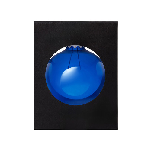 Стеклянный елочный шар Christmas bauble, синий прозрачный, с серебристым колпачком в черной коробке