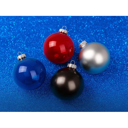 Стеклянный елочный шар Christmas bauble, серебро, металлик, с серебристым колпачком в черной коробке
