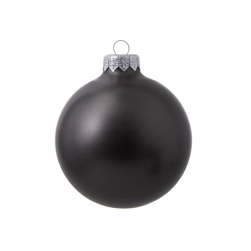 Стеклянный елочный шар Christmas bauble, черный металлик, с серебристым колпачком в черной коробке
