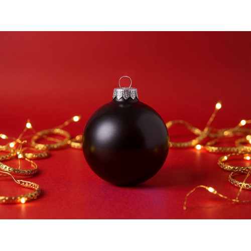Стеклянный елочный шар Christmas bauble, черный металлик, с серебристым колпачком в черной коробке