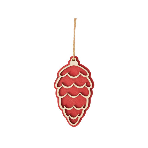 Подвеска шишка с цветной подложкой, красная подложка