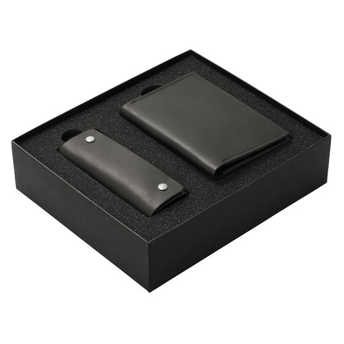 Подарочный набор Long River: обложка для паспорта, ключница (без лого Long River), черная коробка