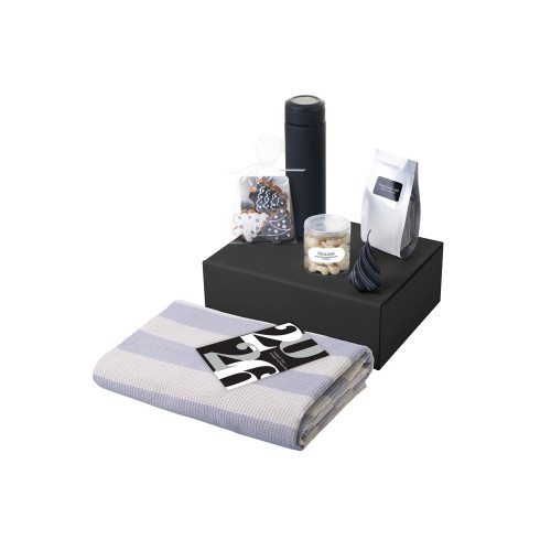 Подарочный набор c пледом, термосом, свечой и миндалем, черный