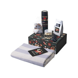 Подарочный набор c пледом, термосом, свечой и миндалем, черный