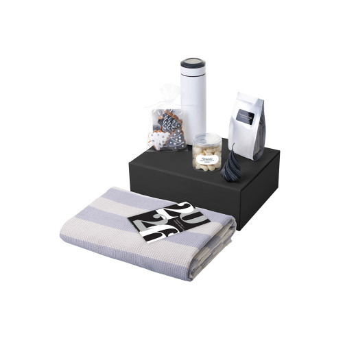 Подарочный набор c пледом, термосом, свечой и миндалем, белый