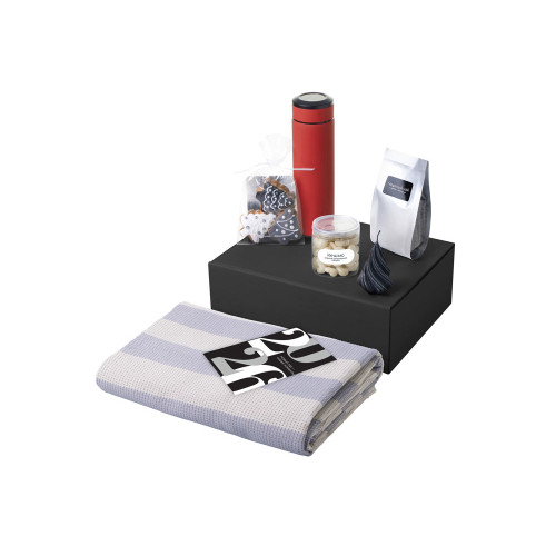 Подарочный набор c пледом, термосом, свечой и миндалем, красный