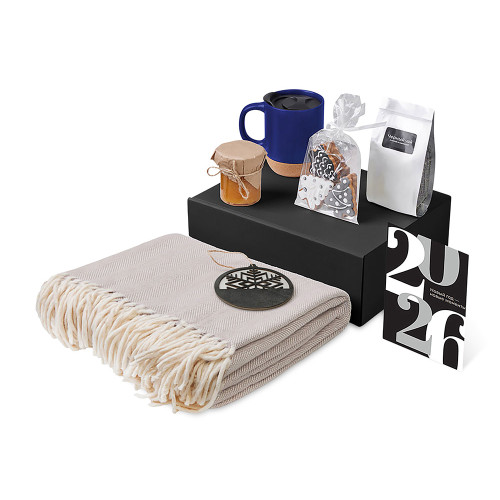 Подарочный набор c пледом, кружкой и вареньем, синий